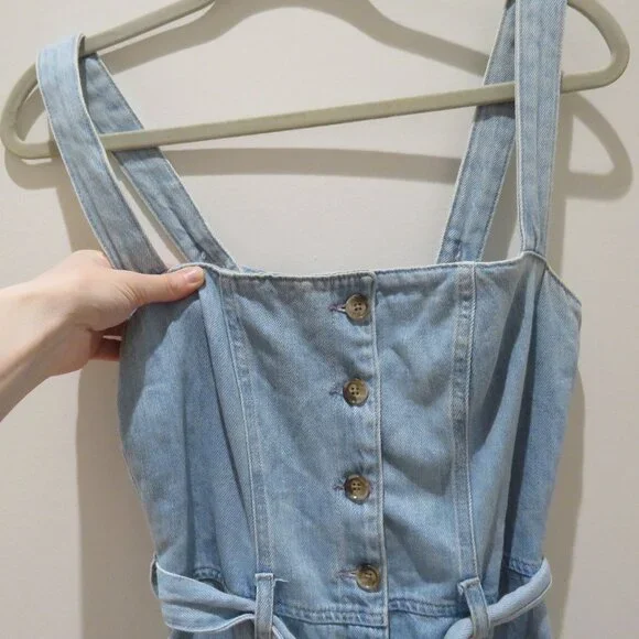 REFORMATION Farrah Chambray Denim Midi Dress Size 4 Palawan Blue Preppy Summer - Picture 9 of 16